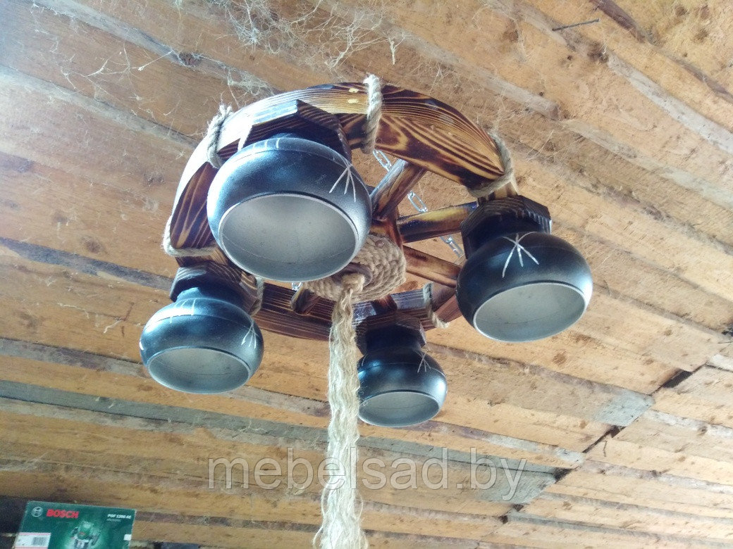 Люстра деревянная рустикальная "Колесо Премиум" на 4 лампы - фото 1 - id-p160897703
