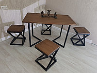 Стол обеденный +4 табуретки металлический в стиле Лофт.