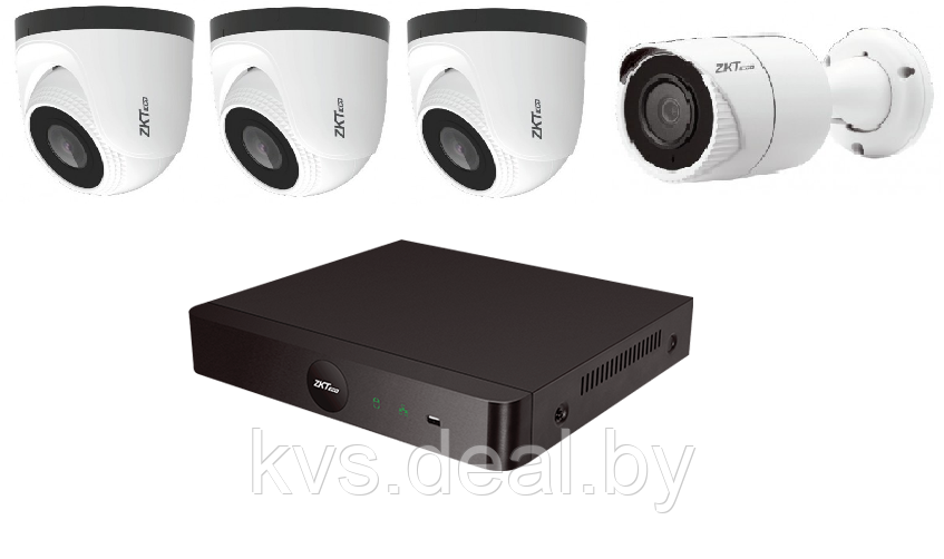 IP комплект уличного видеонаблюдения на 4 камеры ZKTeco IP1080P V4 2 Мп c POE - фото 1 - id-p161153100