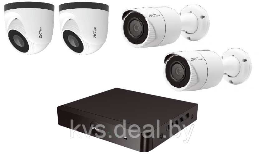 IP комплект уличного видеонаблюдения на 4 камеры ZKTeco IP1080P V4 2 Мп c POE - фото 1 - id-p161154007