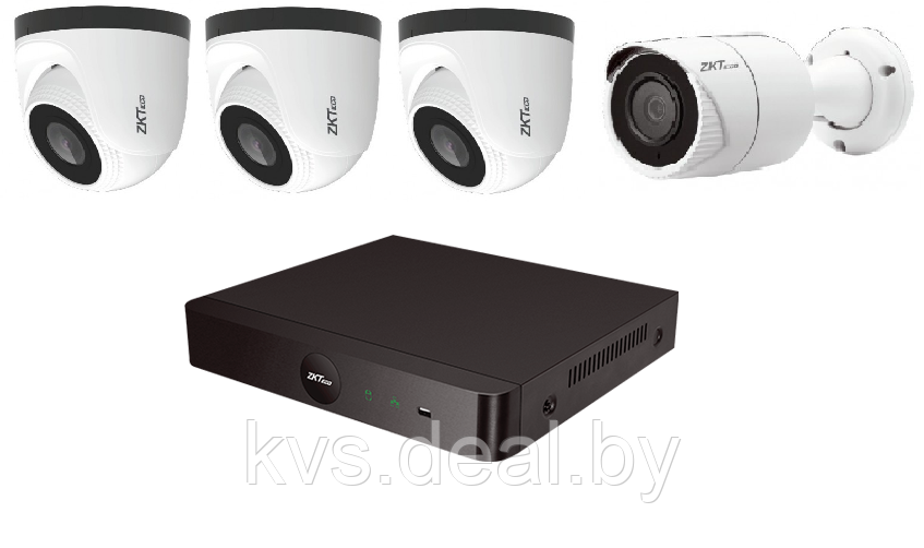 IP комплект уличного видеонаблюдения на 4 камеры ZKTeco IP1080P V4 2 Мп c POE - фото 1 - id-p161154270