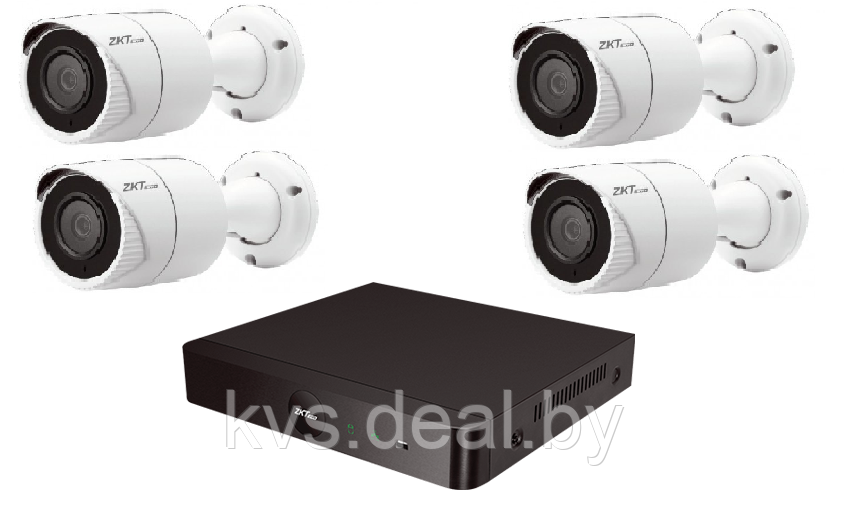 IP комплект уличного видеонаблюдения на 4 камеры ZKTeco IP1080P V4 2 Мп c POE - фото 1 - id-p161154374