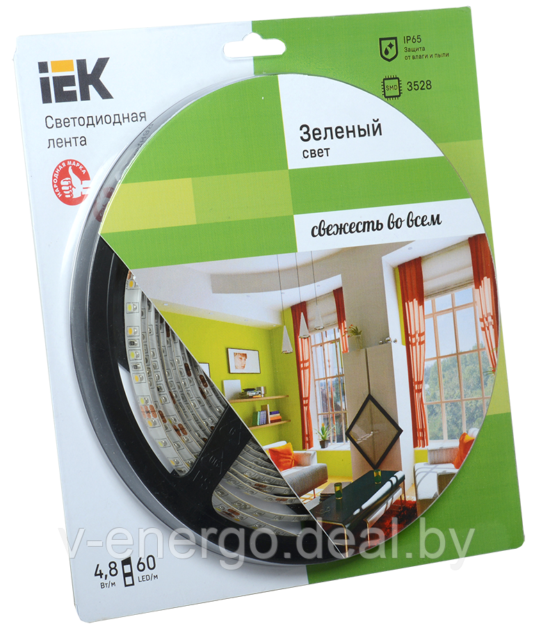 Лента LED 5м блистер LSR-3528G60-4.8-IP20-12V зеленый цвет IEK-eco - фото 1 - id-p161190260