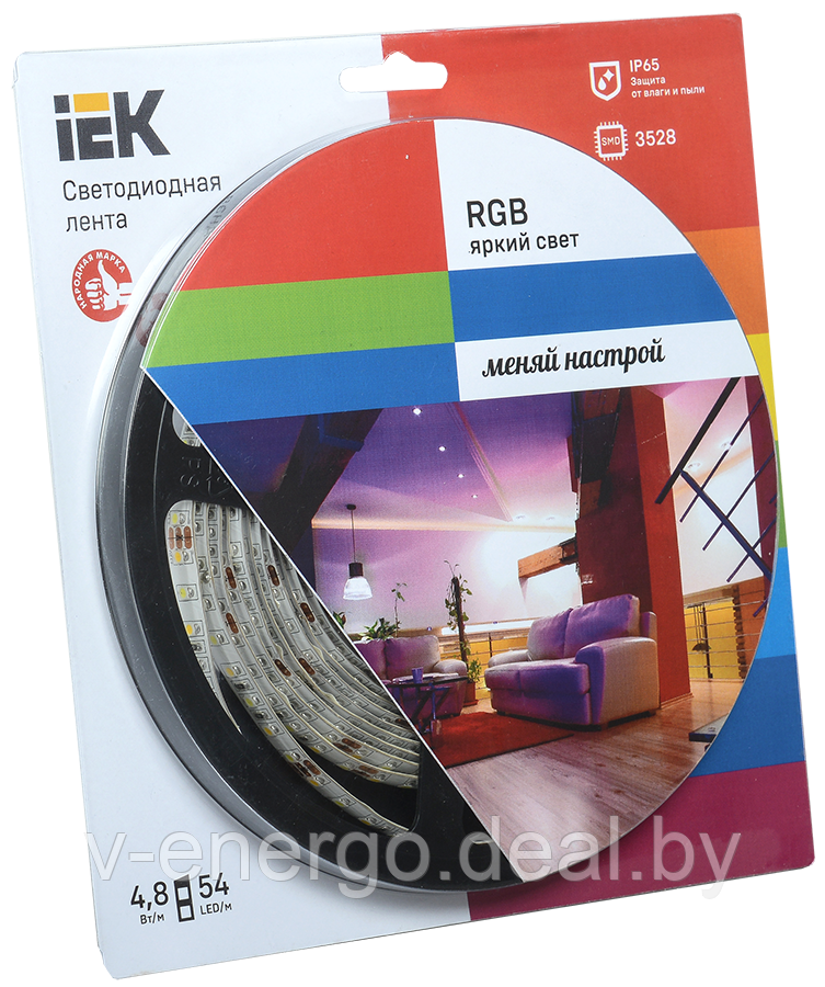 Лента LED 5м блистер LSR-3528RGB54-4.8-IP65-12V полноцветная IEK-eco - фото 1 - id-p161190262