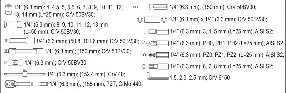 YT-14481 Набор инструмента 1/4" (42пр.) CrV Yato - фото 6 - id-p161192770