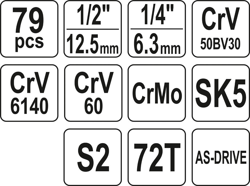 Набор инструмента 1/2", 1/4" (80пр.) CrV Yato, YT-38911 - фото 6 - id-p161192781