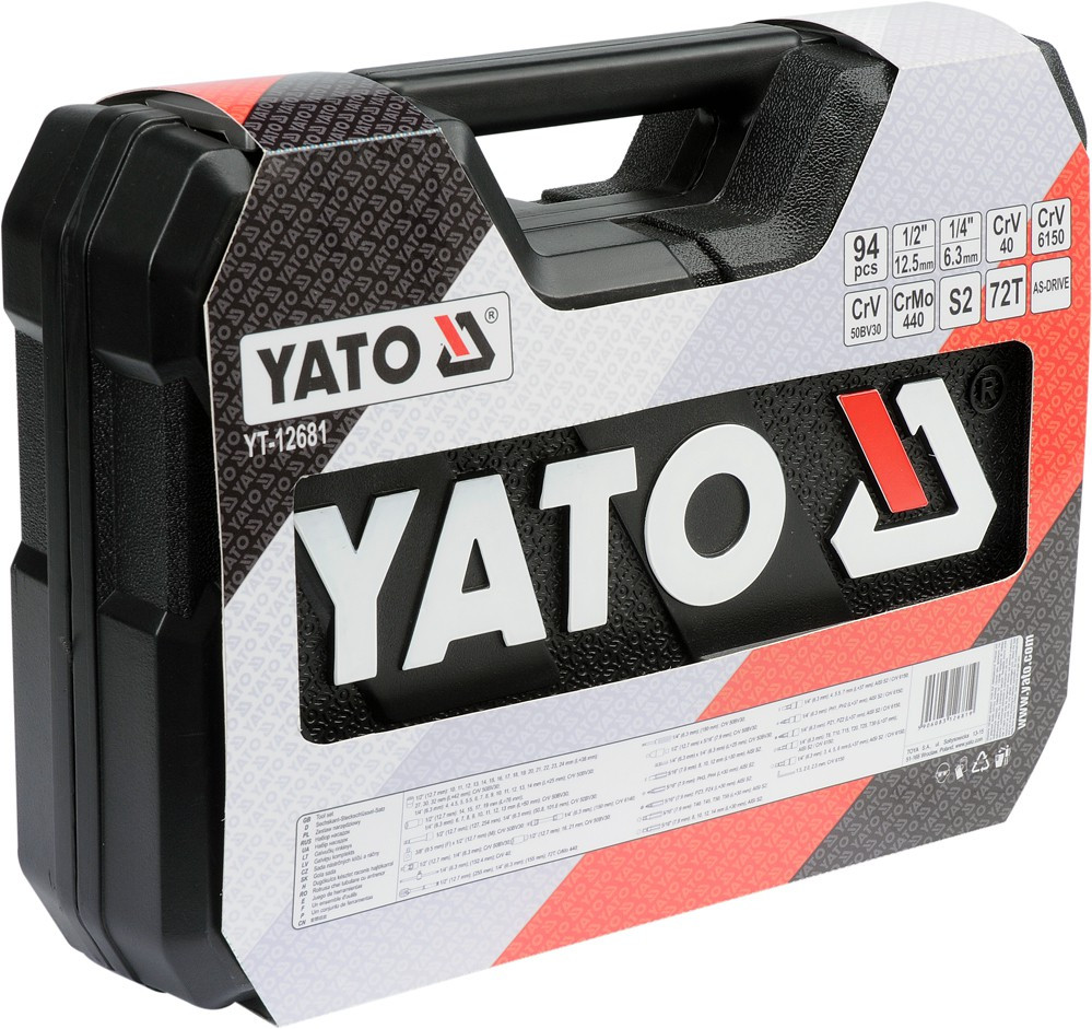 Набор инструмента 1/2", 1/4" (94пр.) CrV Yato, YT-12681 - фото 3 - id-p161192782