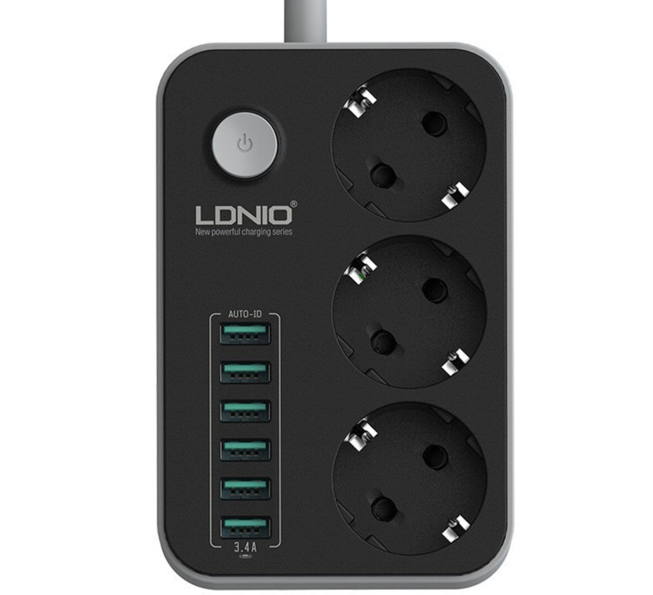 Сетевой фильтр Ldnio SE3631 - 1.6м, 3 розетки, 6xUSB, выключатель, 2500Вт, серый - фото 2 - id-p161233151