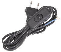 Шнур УШ-1КВ опрессованный с вилкой со встроенным выключателем 2х0,75/2метра, черный ИЭК (Арт: WUP20-02-K02)