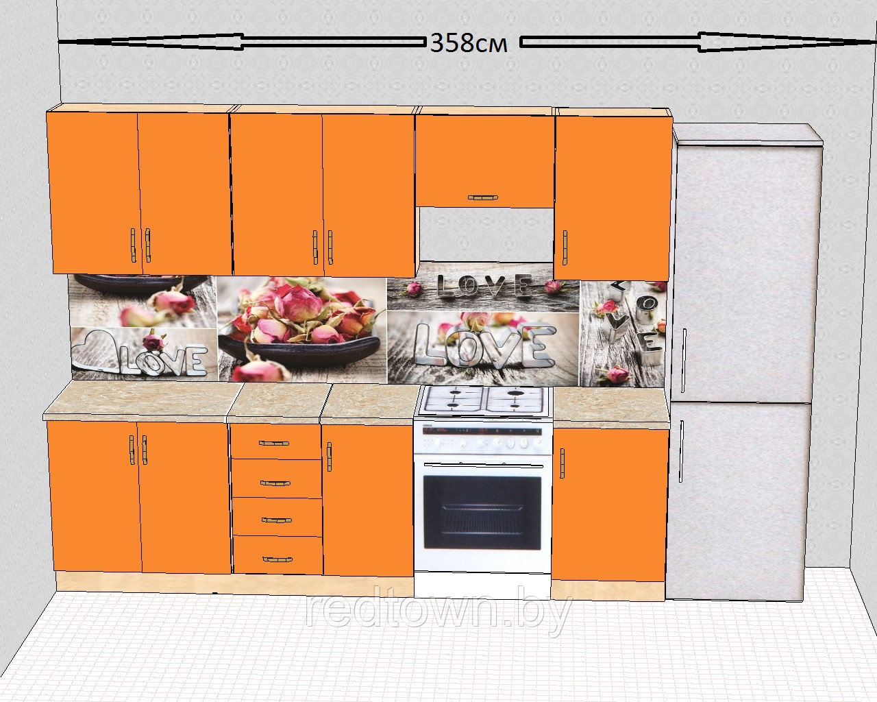 Кухня 330см оранжевая