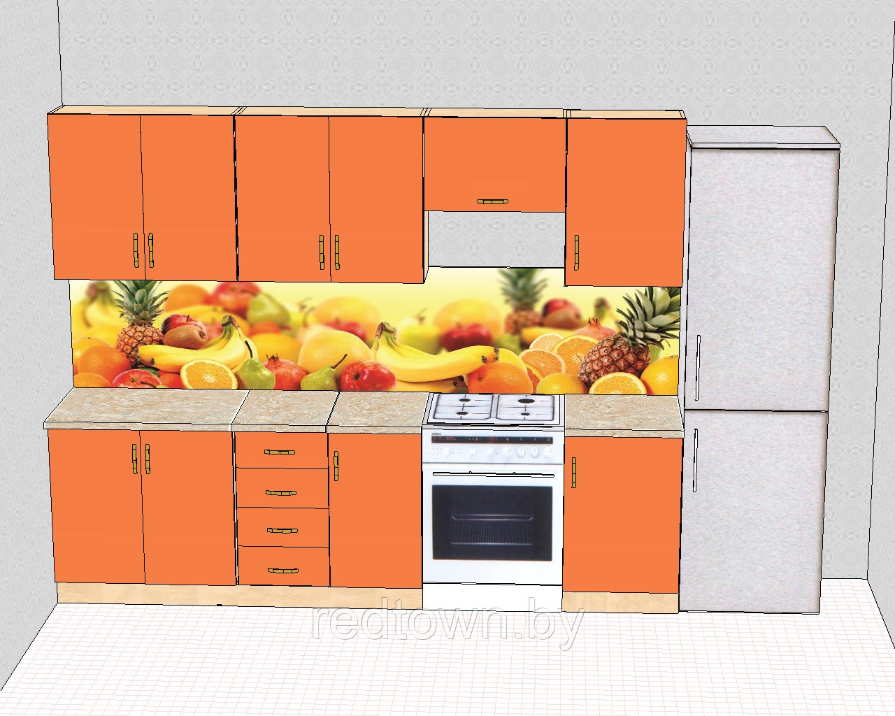 Кухня 330см, Цвет Оранжевый