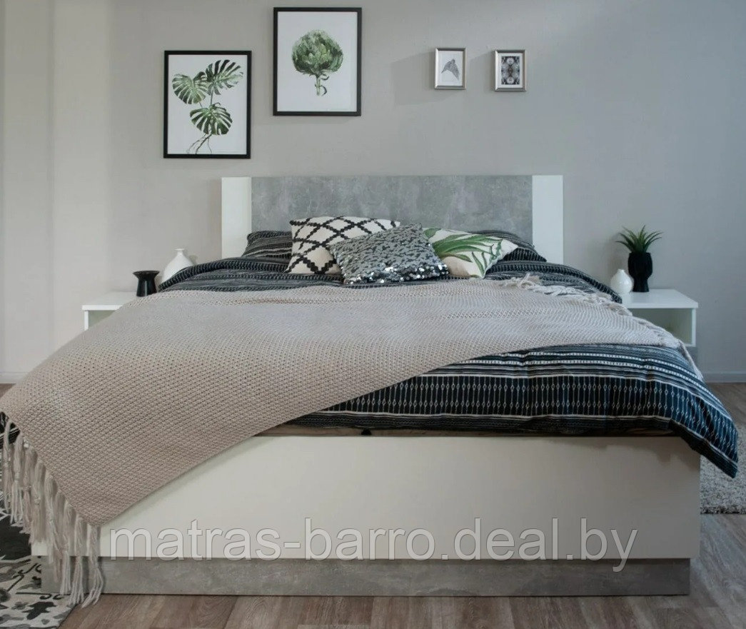 Кровать двуспальная Аврора с основанием 160х200 см белый/ателье светлый - фото 1 - id-p154273885