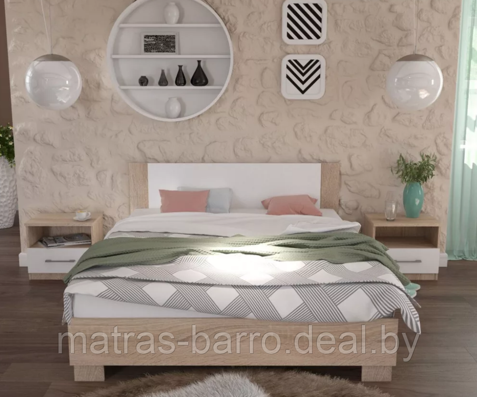 Кровать двуспальная Аврора с основанием 140х200 см белый/ ателье светлый - фото 4 - id-p154273884