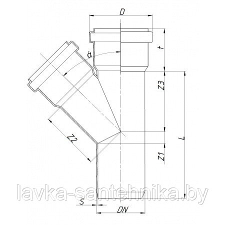 Тройник (ø90/50, 45º) для внутренней канализации Ostendorf HTEA - фото 2 - id-p161409654