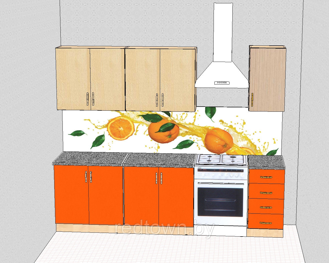 Кухня 260см, Цвет Дуб молочный/Оранжевый - фото 1 - id-p15898101