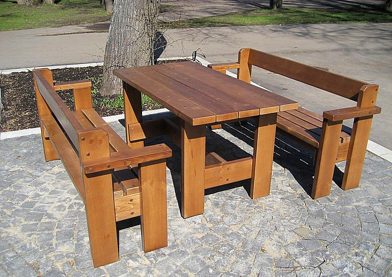 Комплект мебели садовой деревянной (стол и две скамейки) - фото 1 - id-p161416097