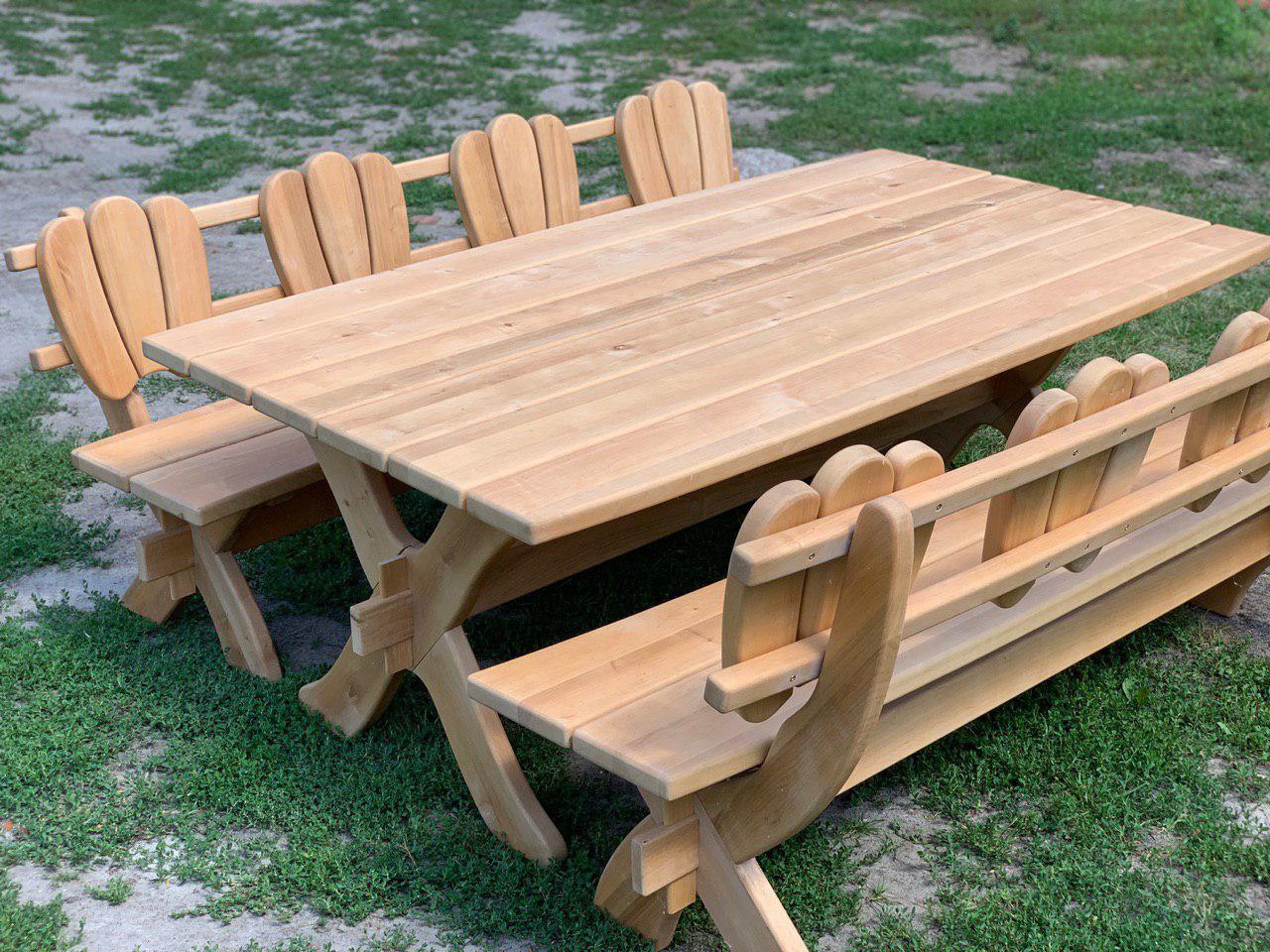 Комплект мебели садовой деревянной (стол и две скамейки) - фото 1 - id-p161425053