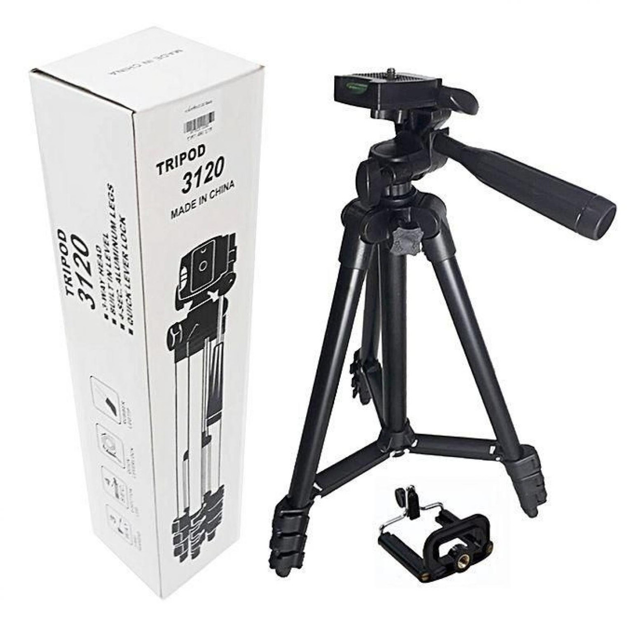 Штатив - Tripod 3120, 35-102см, зажим для телефона, чёрный - фото 1 - id-p161432237