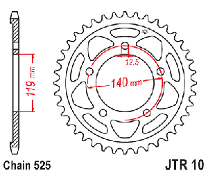 Звездочка ведомая JTR10.44 зубьев