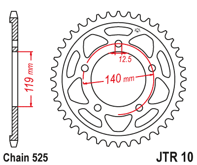 Звездочка ведомая JTR10.44 зубьев