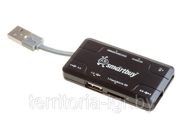 Разветвитель USB-хаб + Картридер SBRH-750-K Combo черный Smartbuy - фото 1 - id-p161451642