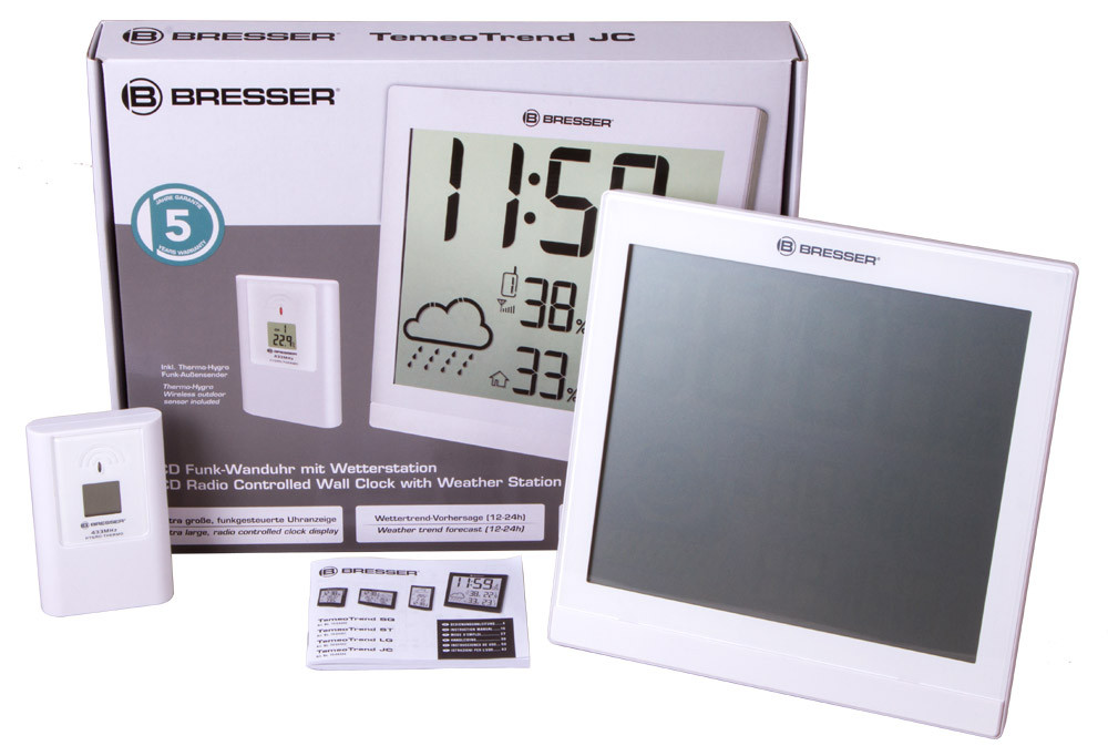Метеостанция (настенные часы) Bresser TemeoTrend JC LCD с радиоуправлением, черная (Белый) - фото 2 - id-p129077466
