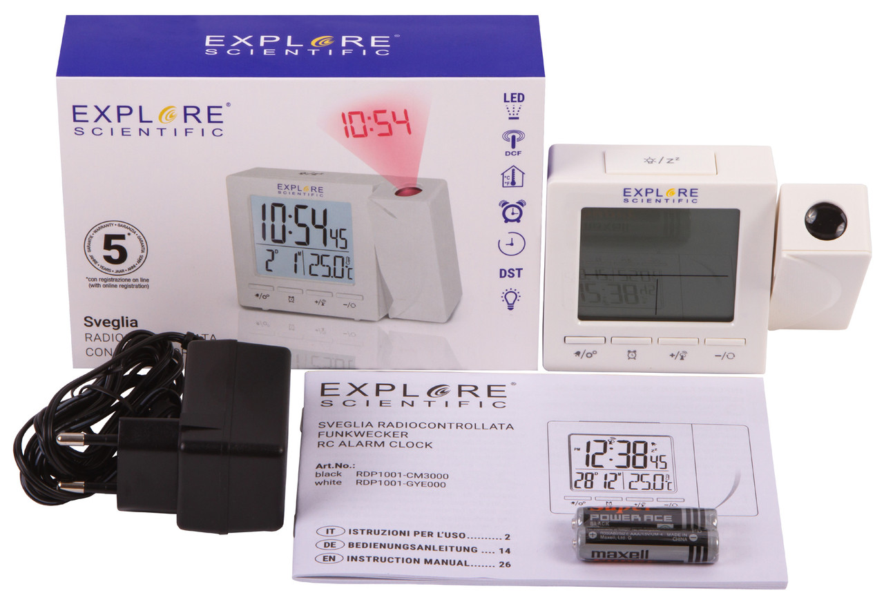 Часы цифровые Explore Scientific с проектором и термометром, черные (Белый) - фото 10 - id-p148584765