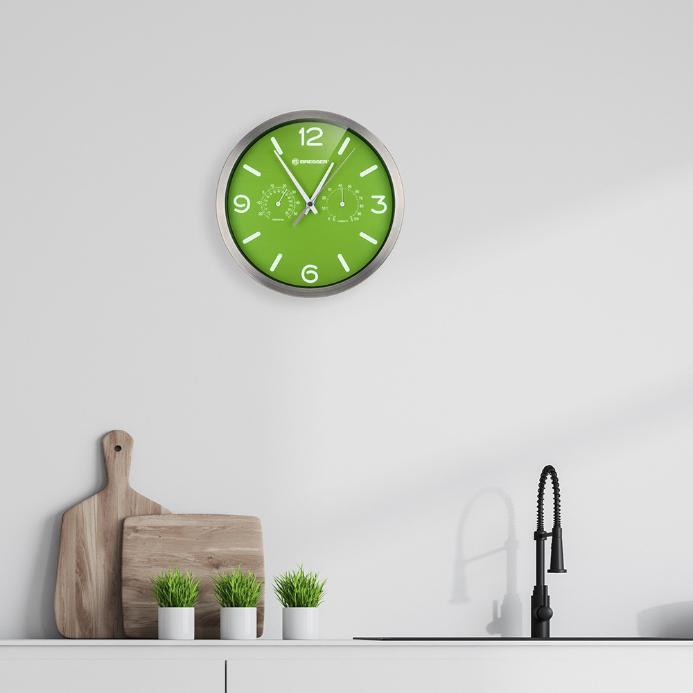 Часы настенные Bresser MyTime ND DCF Thermo/Hygro, 25 см, зеленые (Зеленый) - фото 2 - id-p148584769