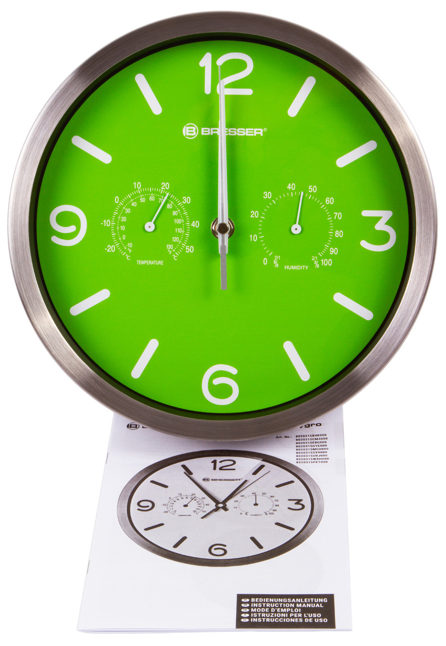 Часы настенные Bresser MyTime ND DCF Thermo/Hygro, 25 см, зеленые (Зеленый) - фото 4 - id-p148584769