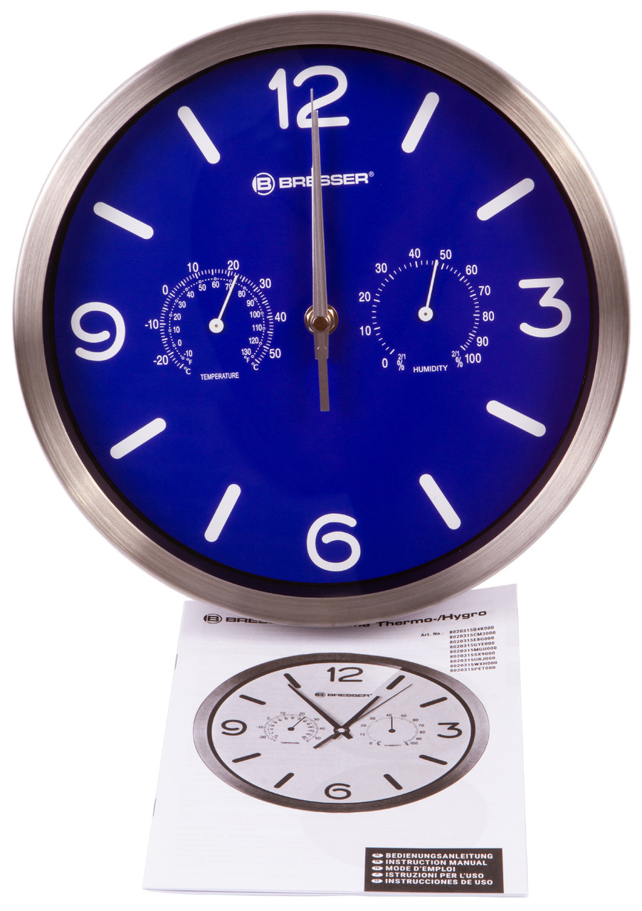 Часы настенные Bresser MyTime ND DCF Thermo/Hygro, 25 см, зеленые (Синий) - фото 4 - id-p148584778