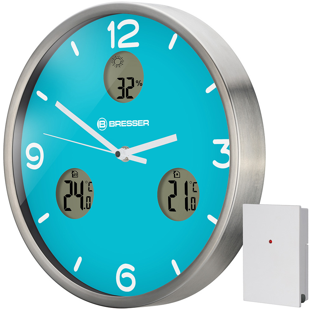 Часы настенные Bresser MyTime io NX Thermo/Hygro, 30 см, серые (Голубой) - фото 2 - id-p148584780