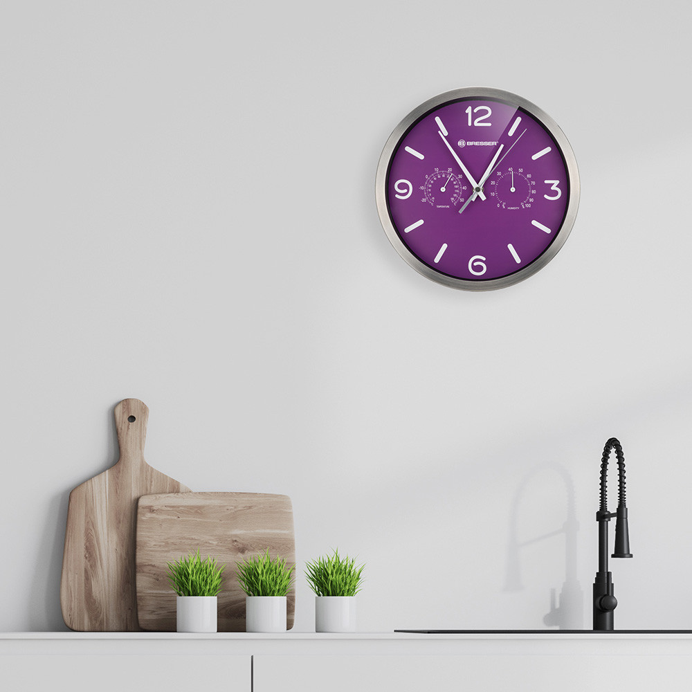 Часы настенные Bresser MyTime ND DCF Thermo/Hygro, 25 см, зеленые (Фиолетовый) - фото 2 - id-p148584784