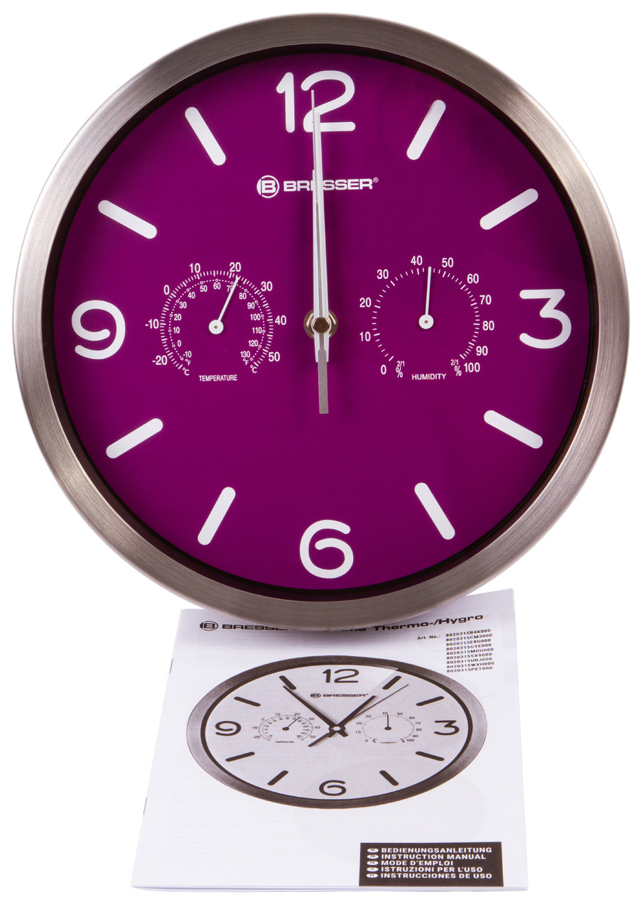 Часы настенные Bresser MyTime ND DCF Thermo/Hygro, 25 см, зеленые (Фиолетовый) - фото 4 - id-p148584784