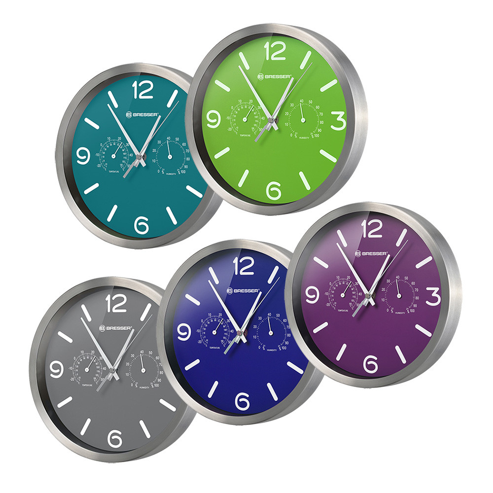 Часы настенные Bresser MyTime ND DCF Thermo/Hygro, 25 см, зеленые (Фиолетовый) - фото 1 - id-p148584784