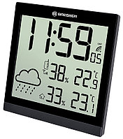 Метеостанция (настенные часы) Bresser TemeoTrend JC LCD с радиоуправлением, черная (Черный)
