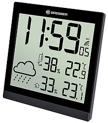 Метеостанция (настенные часы) Bresser TemeoTrend JC LCD с радиоуправлением, серебристая (Черный)