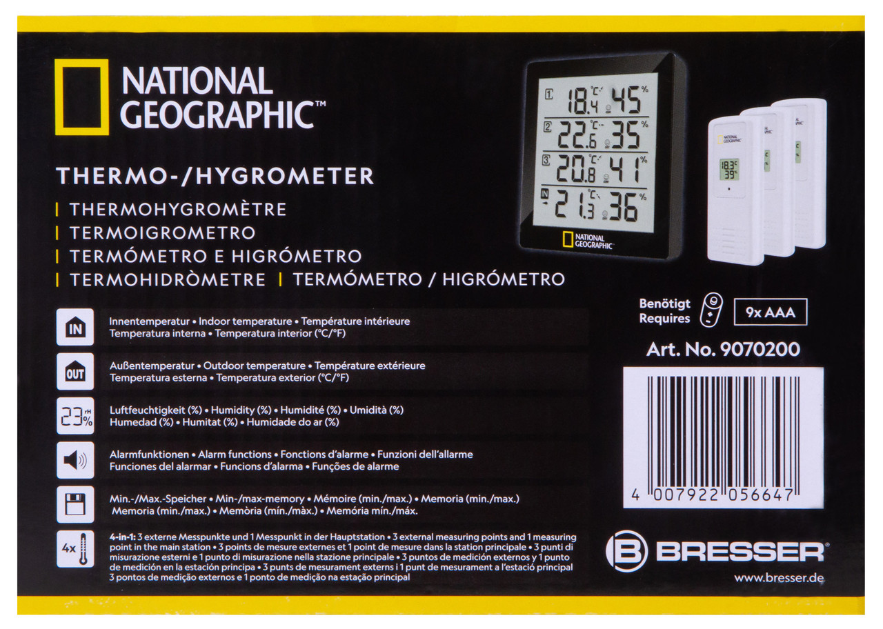 Метеостанция Bresser National Geographic с тремя датчиками, черная - фото 9 - id-p111722224