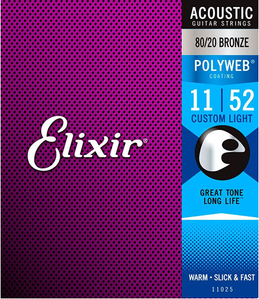 Elixir 11025 POLYWEB Комплект струн для акустической гитары, Custom Light, бронза 80/20, 11-52