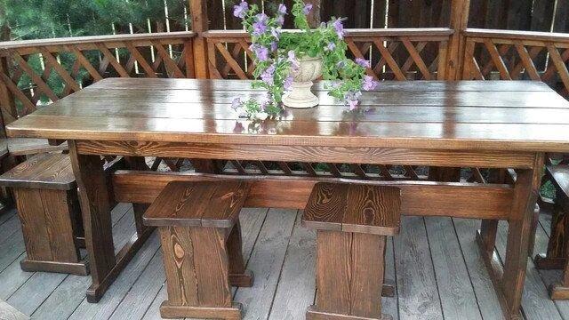 Комплект мебели садовой деревянной (стол 2м и 8 табуреток) - фото 1 - id-p161553669