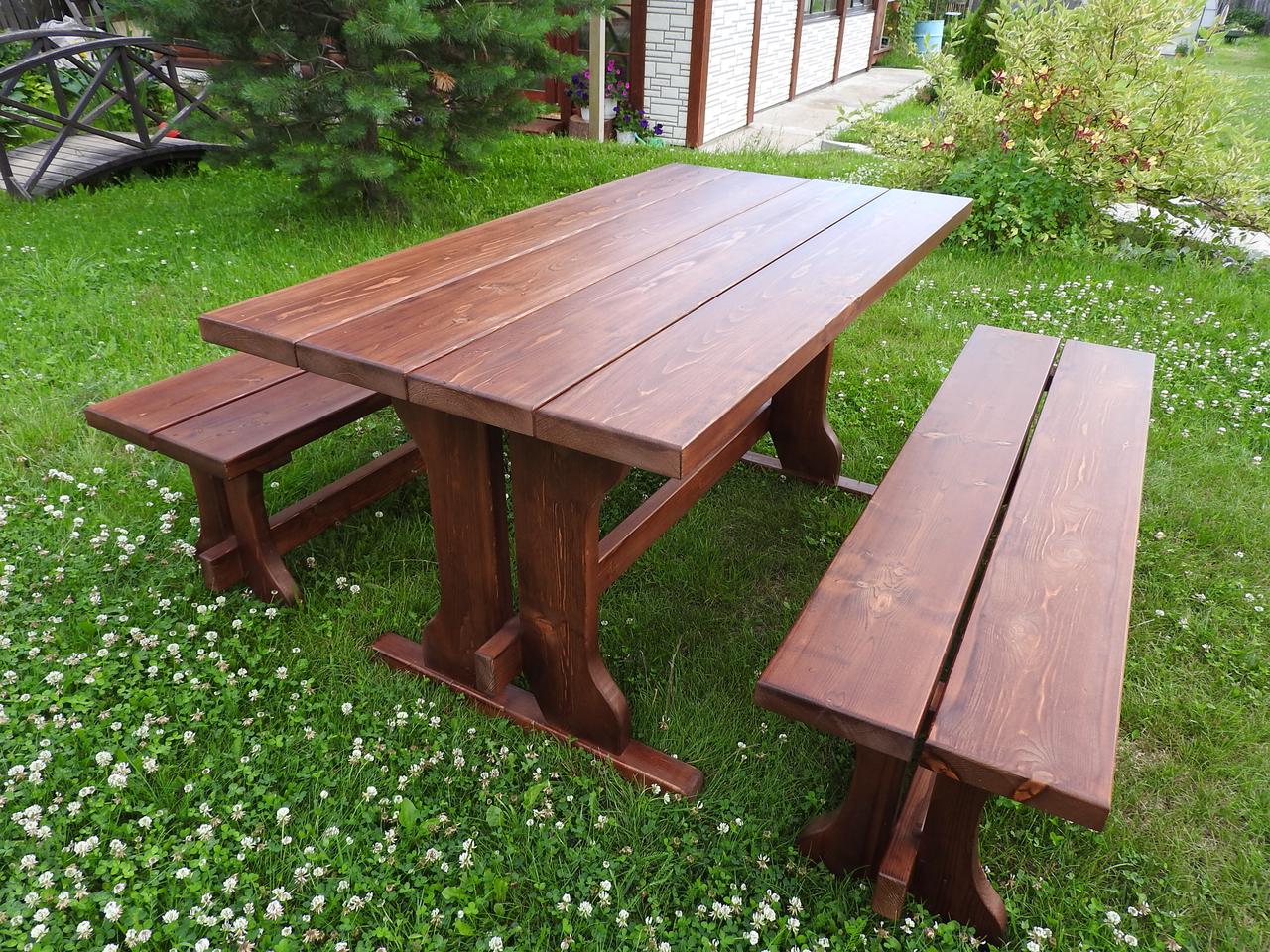 Комплект мебели садовой деревянной (стол и две скамейки) - фото 1 - id-p161555056