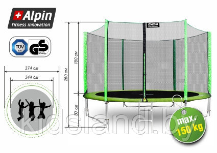 БАТУТ ALPIN 3.74 М (12ft) С ЗАЩИТНОЙ СЕТКОЙ И ЛЕСТНИЦЕЙ - фото 2 - id-p161576718