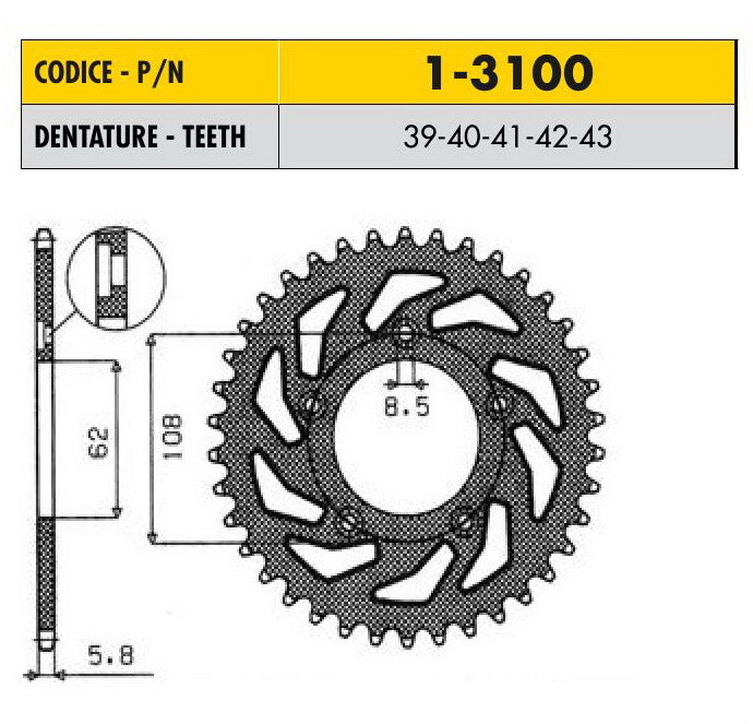 Звездочка ведущая Sunstar 1-3100-39 зубьев