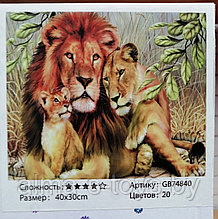 Алмазная мозаика "Львиная семья", 30*40, на подрамнике