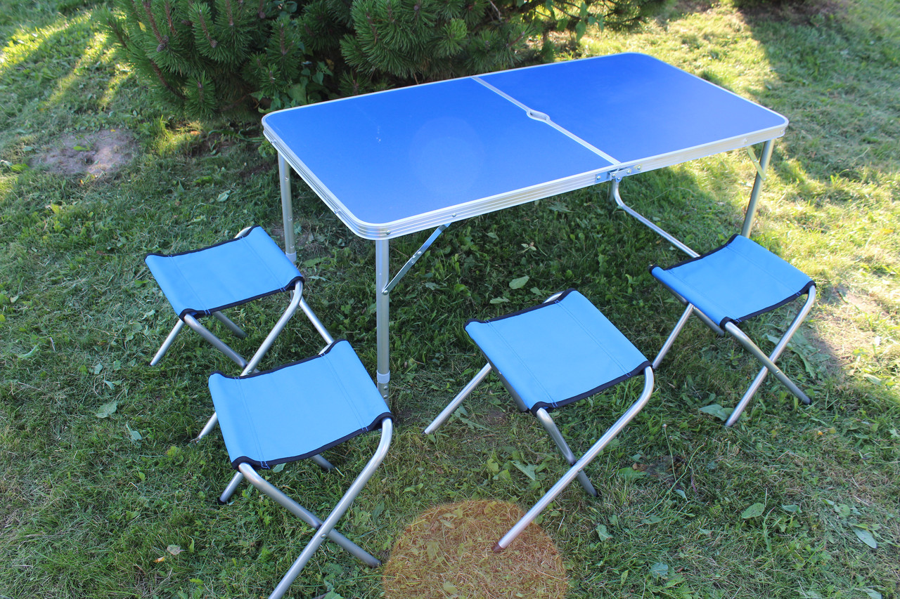 Раскладной стол чемодан AUSINI (120х60х70), 4стула (синий) - фото 1 - id-p161647789