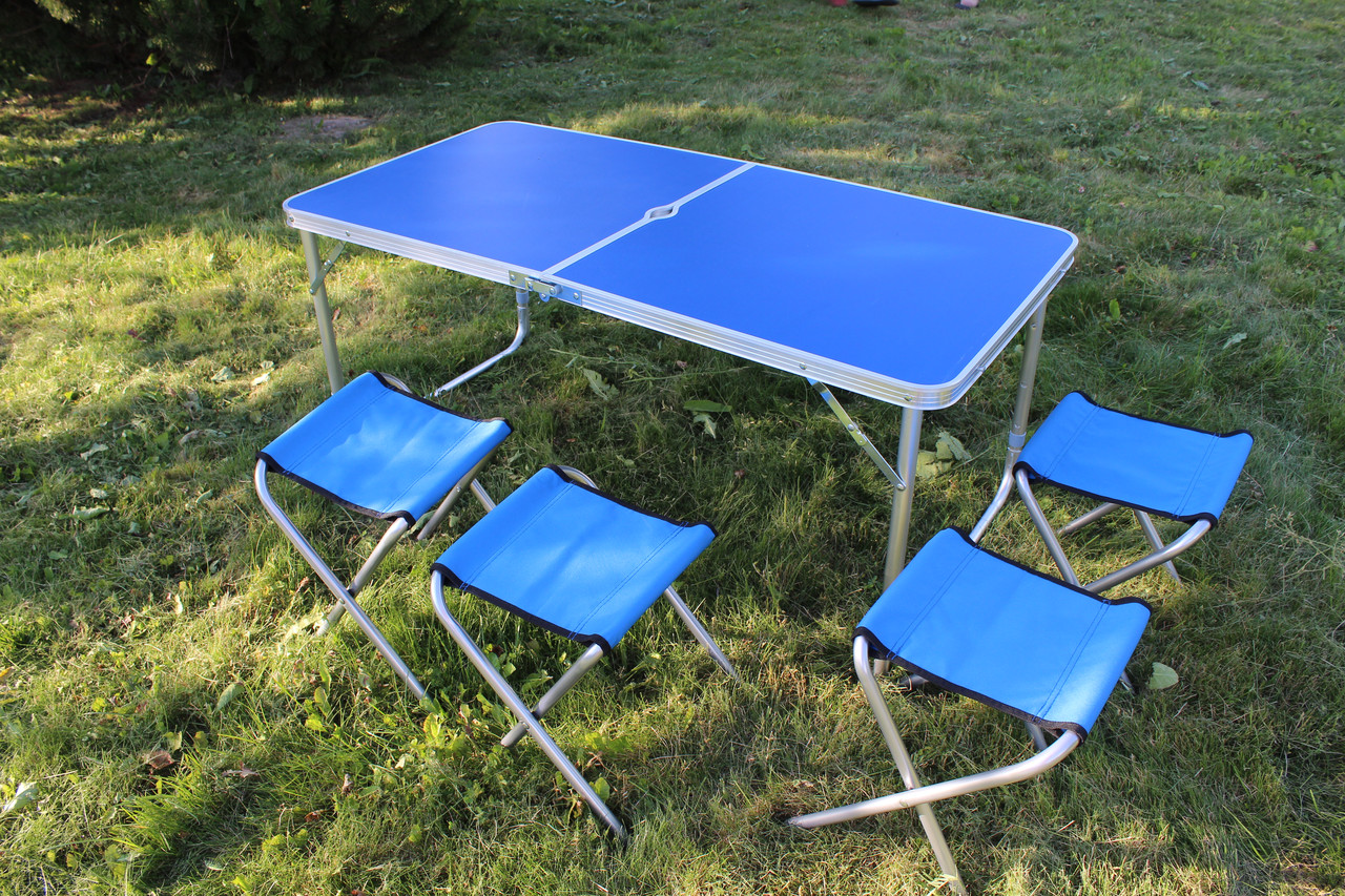 Раскладной стол чемодан AUSINI (120х60х70), 4стула (синий) - фото 2 - id-p161647789