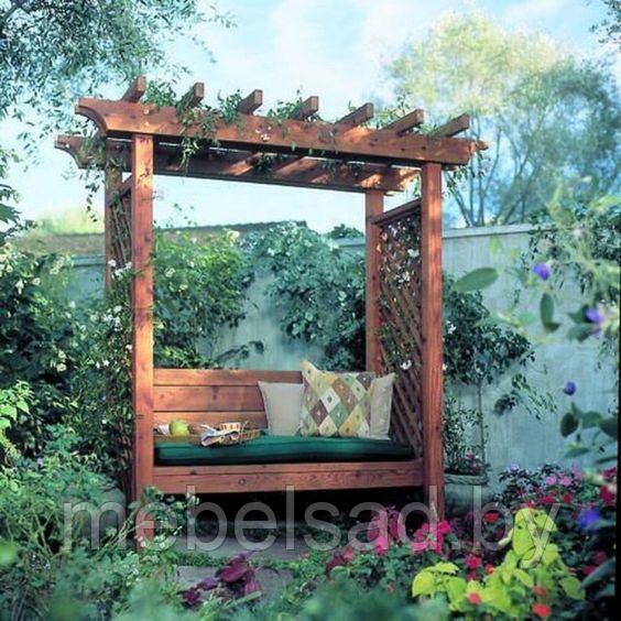 Пергола садовая со скамьей из массива сосны "Эвер" - фото 1 - id-p161702094