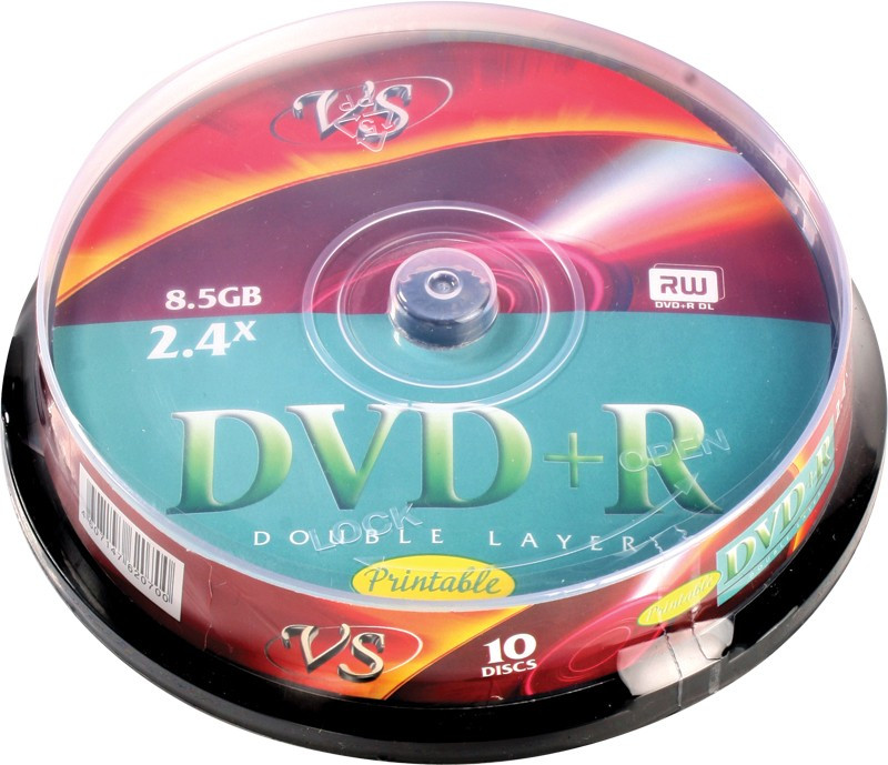 Диски DVD+R Dual Layer VS Printable 8,5 Гб 8x Cake box 10 штук