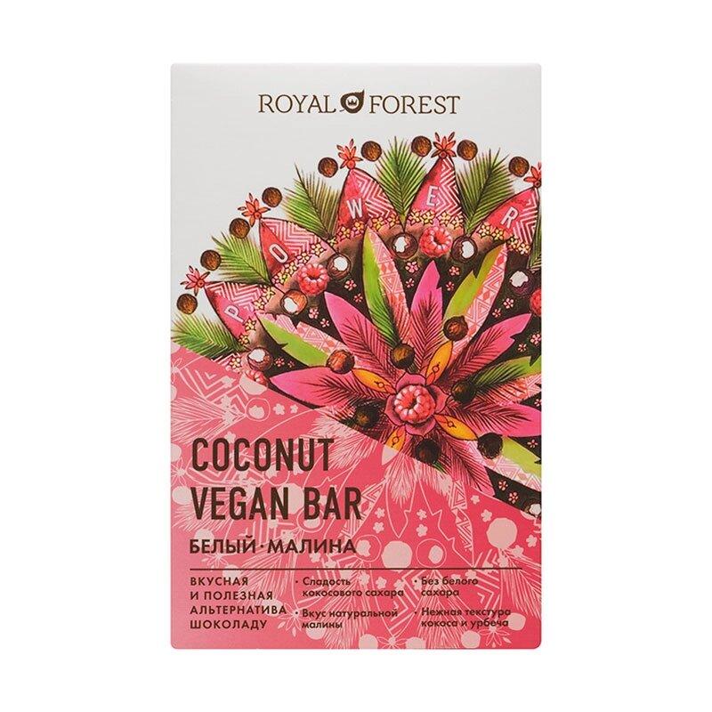 Кокосовый веганский шоколад Royal Forest белый с малиной, 50 г