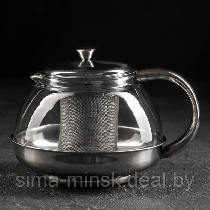 Чайник стеклянный заварочный с металлическим ситом «Металлик», 1 л - фото 1 - id-p161814798