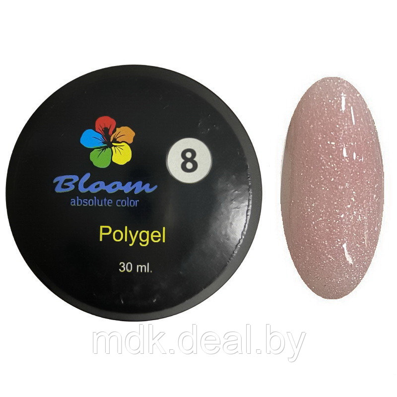 Полигель Bloom №8 30 мл (искрящийся розовый) баночка - фото 1 - id-p145106866